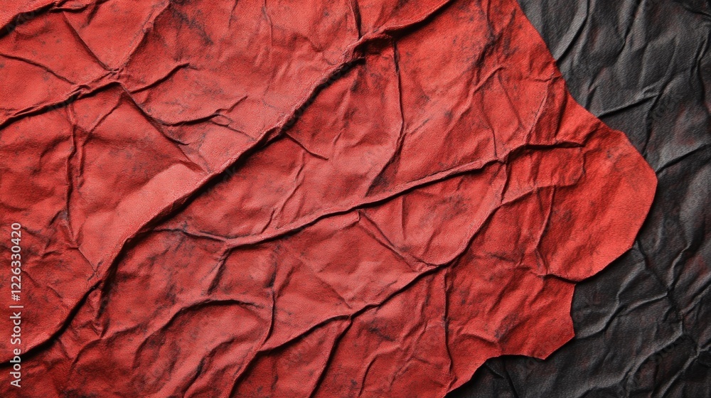 Poster textured surface featuring crinkled dark red foil creates a dynamic visual effect with intricate sha