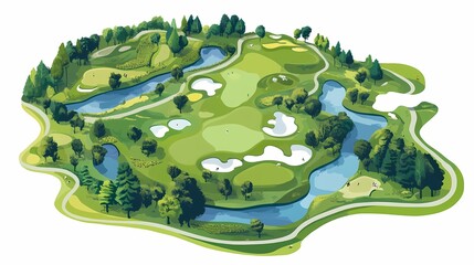 Aerial View of Lush Golf Course Surrounded by Water Features