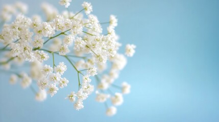 Obraz premium Gentle white flowers are scattered across a calming blue backdrop, enhancing the beauty and peace of the arrangement
