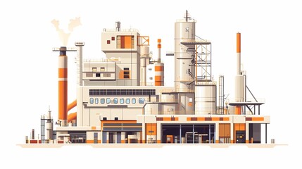 Industrial Factory Complex with Smokestacks and Storage Tanks