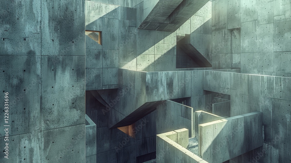 Poster abstract concrete structure with bold angular form and brutalist design