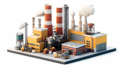 Obraz premium Industrial Power Plant with Smokestacks and Machinery in 3D Style