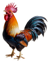 Fototapeta premium Colorful rooster standing proudly on display isolated on transparent background
