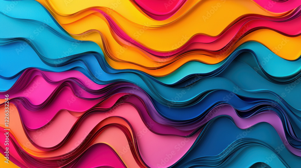 Aufkleber bright and colorful layers of curved paper create an abstract wave-like design, showcasing creativit