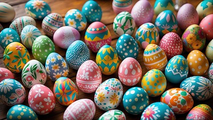 Obraz premium Vibrant mosaic made entirely of intricately decorated easter eggs