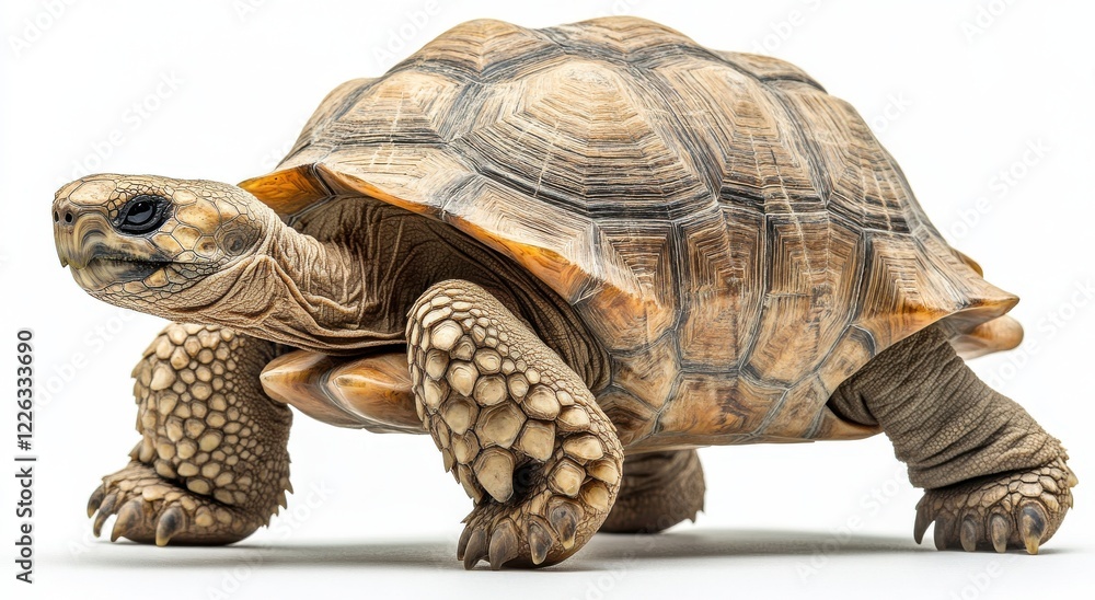 Poster close-up view of a beautiful desert tortoise with detailed shell texture and natural color patterns 