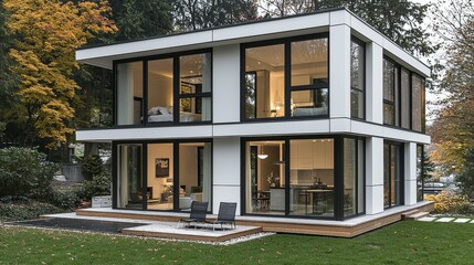 Fototapeta premium A smart home powered by renewable resources, demonstrating the role of solar, wind, and other sustainable energy sources in achieving net zero carbon emissions