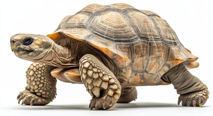 Obraz premium Close-Up View of a Beautiful Desert Tortoise with Detailed Shell Texture and Natural Color Patterns on a White Background