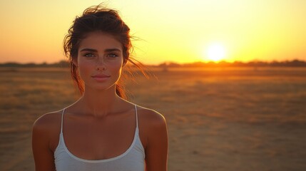 Golden Hour Beauty: A Woman Silhouetted Against a Sunset