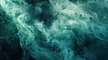 Obraz premium Aerial view of swirling river water, turbulent flow, nature background, ideal for environmental themes