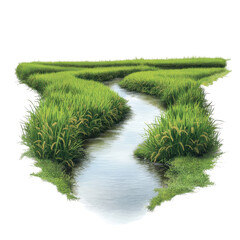 A river runs through a field of tall grass. transparent background
