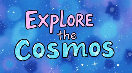 Explore the Cosmos Pink and Blue Text on a Purple and Blue Watercolor Galaxy Background