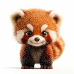 Obraz premium Adorable Red Panda Cub Cute Cartoon Animal Fluffy Fur Wildlife Illustration