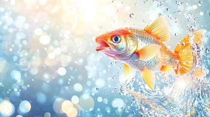 Fototapeta premium goldfish jumping water splash bokeh - -vibrant colors