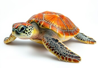 Obraz premium Colorful Sea Turtle with Intricate Patterns Swimming Gracefully Over a Bright White Background