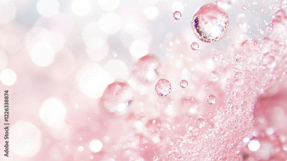 Poster delicate pink bubbles and splashes create an enchanting close-up view, evoking a sense of whimsy and