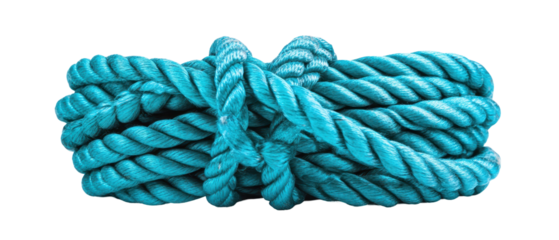 Blue rope coil for various industrial uses. transparent background