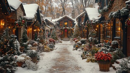 A Cozy Christmas Village: Snow-Covered Cottages and Festive Lights