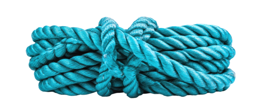 Blue rope coil for various industrial uses. transparent background