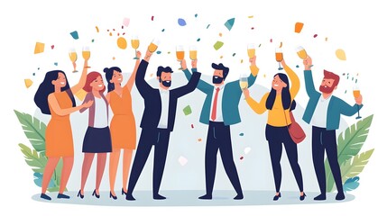 A group of colleagues celebrating a team success with a toast in a professional setting