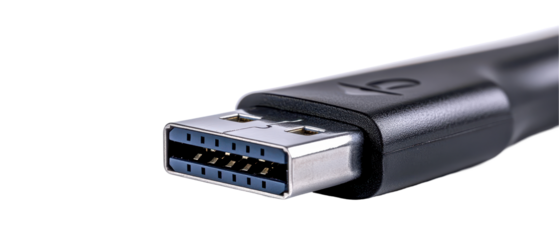 Close-up of a USB cable connector. transparent background