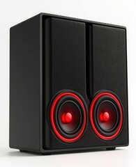 Obraz premium Gaming PC desktop speakers, two speakers on the front of a black plastic box with red lighting