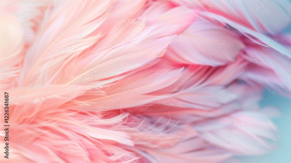Poster a close-up view of soft pink feathers showcases their delicate texture, creating a calming and elega