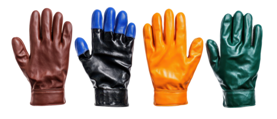 Colorful gloves for various outdoor activities. transparent background