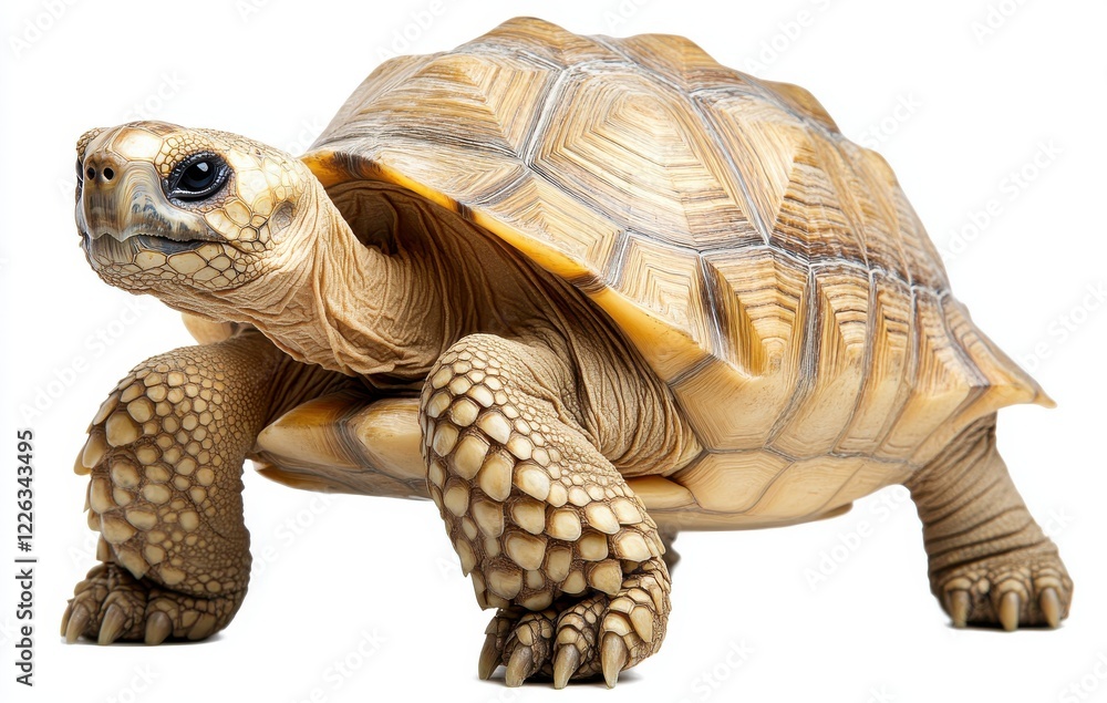 Poster detailed close-up of a beautiful tortoise showcasing intricate shell patterns and textures, symboliz