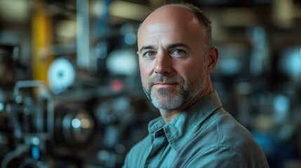 Portrait of Engineer with Industrial Background in Blurred Setting