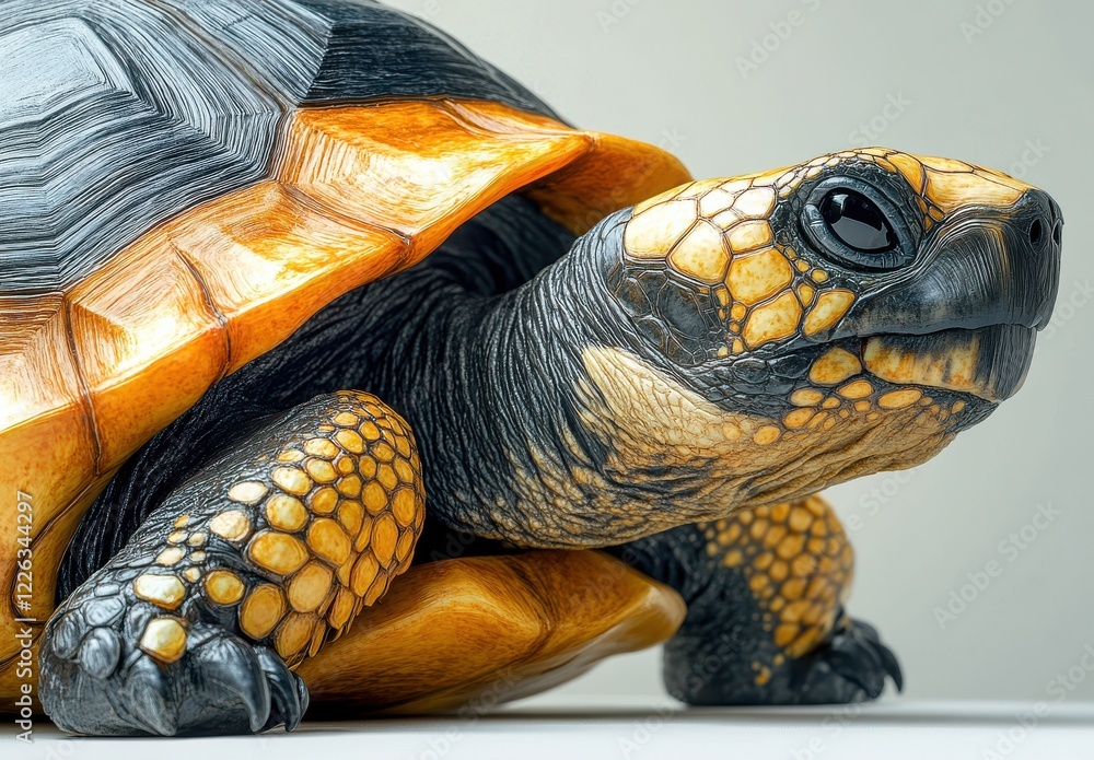 Poster detailed close-up of a realistic ornate turtle sculpture displaying intricate texture and vivid colo