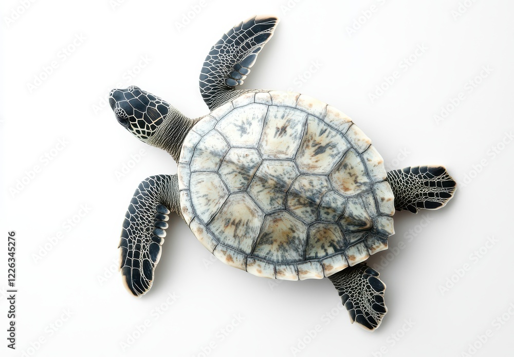 Poster elegant close-up of a sea turtle shell showcasing intricate patterns and textures against a minimali