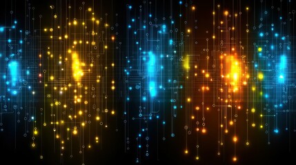 Glowing circuit board background with flowing neon lines in random patterns, capturing the essence of advanced AI and big data in a vibrant, modern style.