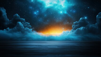 Starry Night Sky Over Wooden Planks