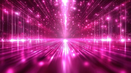 Obraz premium Glowing neon lines streaming across an abstract circuit board, symbolizing the flow of information in AI and big data environments.