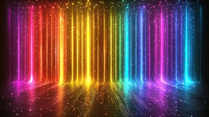 Bold and colorful abstract circuit board with randomly streaming neon lines, representing the innovative world of AI and big data processing.