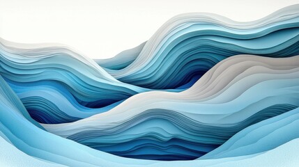 Fototapeta premium Digital landscape in shades of blue with abstract flowing lines and glowing nodes, symbolizing computer networks and futuristic technology themes.