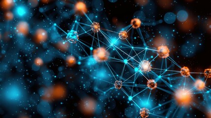 Obraz premium Abstract blue digital background featuring interconnected lines and geometric patterns, ideal for topics related to networks and modern technology concepts.