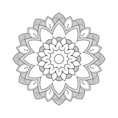 Black and White Floral Mandala Art. Hand-Drawn Symmetrical Line Art Geometric Mandala. Detailed Mandala Pattern for Digital and Print Art.