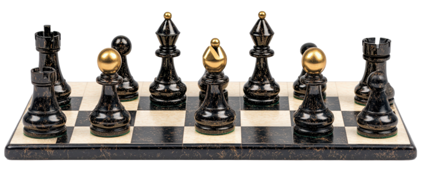 Elegant chess set on a checkered board. transparent background