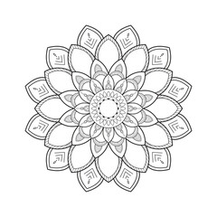 Black and White Floral Mandala Art. Hand-Drawn Symmetrical Line Art Geometric Mandala. Detailed Mandala Pattern for Digital and Print Art.