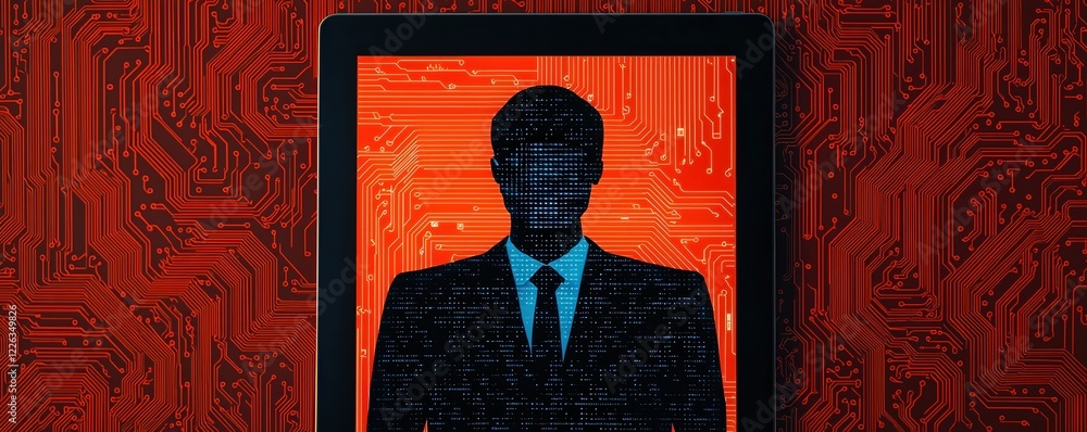 Poster online learning platform concepts. silhouette of a suited figure on a digital background.