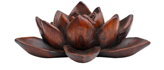 Elegant wooden lotus flower sculpture display. transparent background