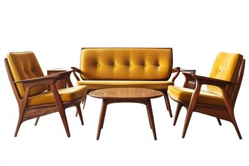 Stylish Retro Living Room Furniture Set with Yellow Upholstery