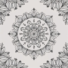 Graceful Mandala with Flower Motifs Created Using Detailed Line Art and Geometric Design Principles round damask pattern and arabesque elements