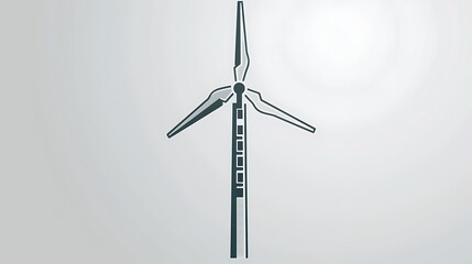 Clean linear icon of a wind turbine, in shades of grey and white. Simple lines, minimalistic and natural design.