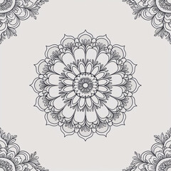 Lovely Mandala of a Flower in Detailed Line Art Perfect for Calming and Meditative Practice round damask pattern and arabesque elements