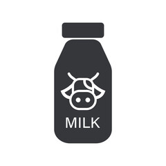 Isolated icon of a milk box and bottle with a cow symbol on the packaging, pictogram sign beverages, nutrition, drinks.