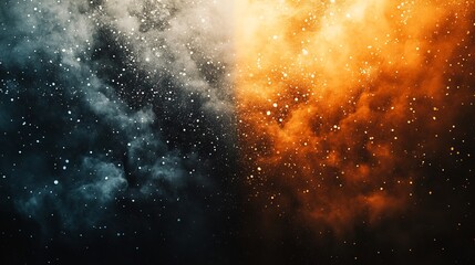 Fototapeta premium Fiery orange and cool blue nebula glow intensely contrasting cosmic clouds. AI Generated