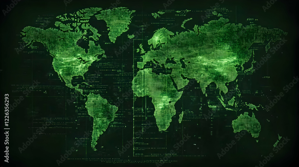 Poster global network map, digital data flow